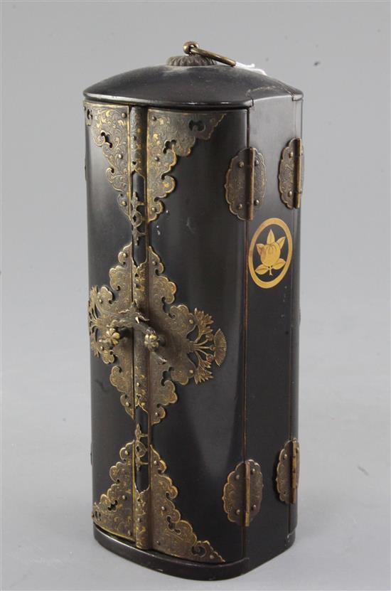 A Japanese lacquer Zushi (portable shrine), 19th century, total height 20.5cm, losses to figure